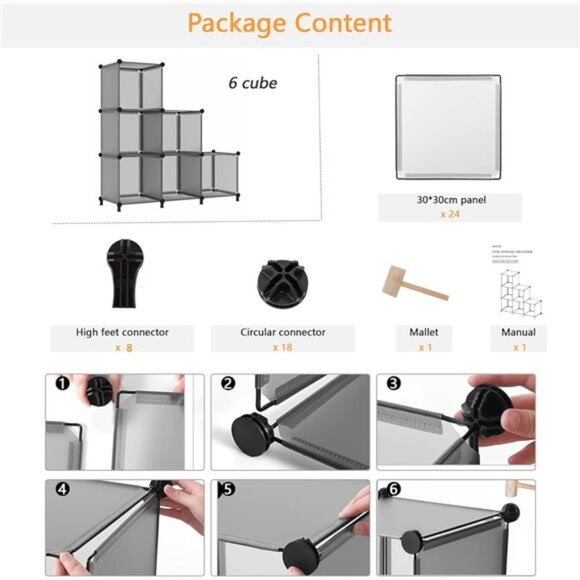 Cube Storage Organizer, Storage Cubes Shelves Bookshelf, 6 Cube Closet Organizer - Picture 4 of 5